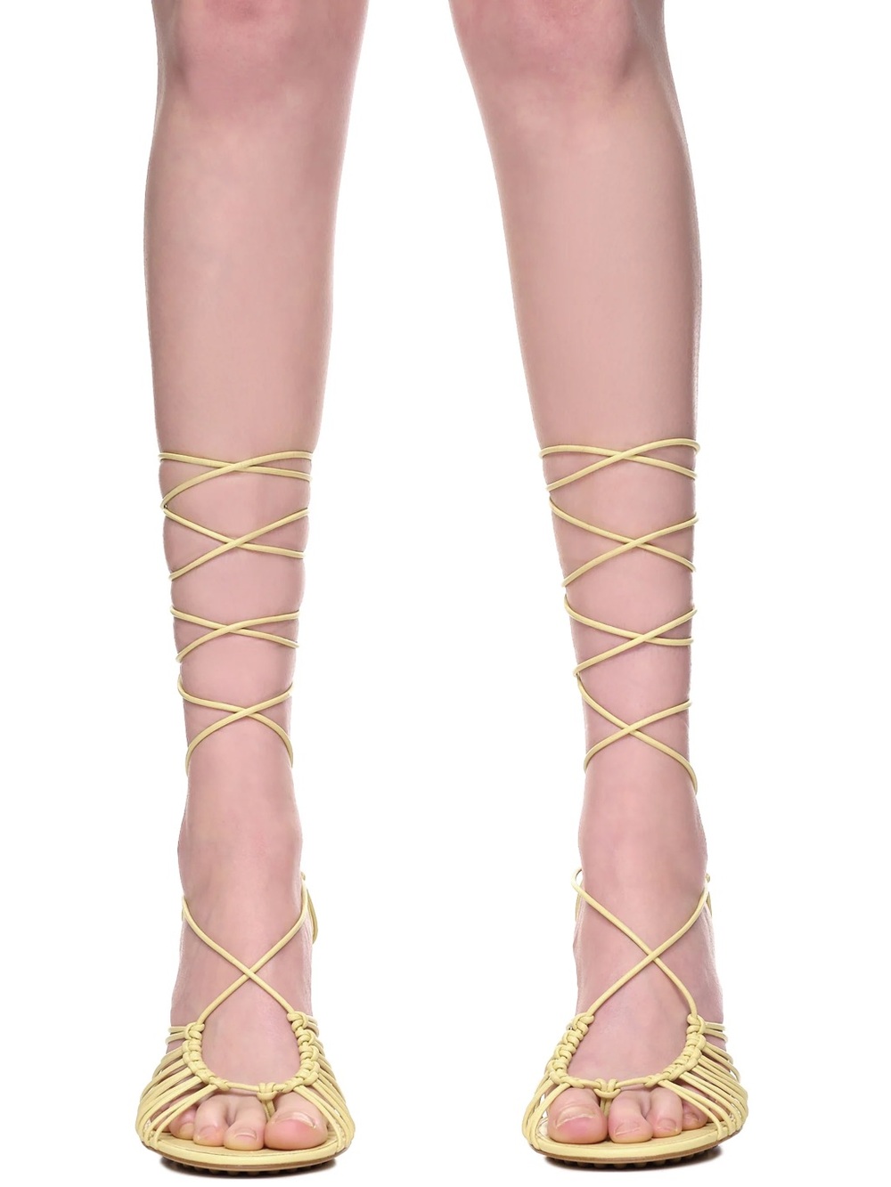 Bottega Veneta Nappa Dot Ankle Tie Sandals in Moon Beam